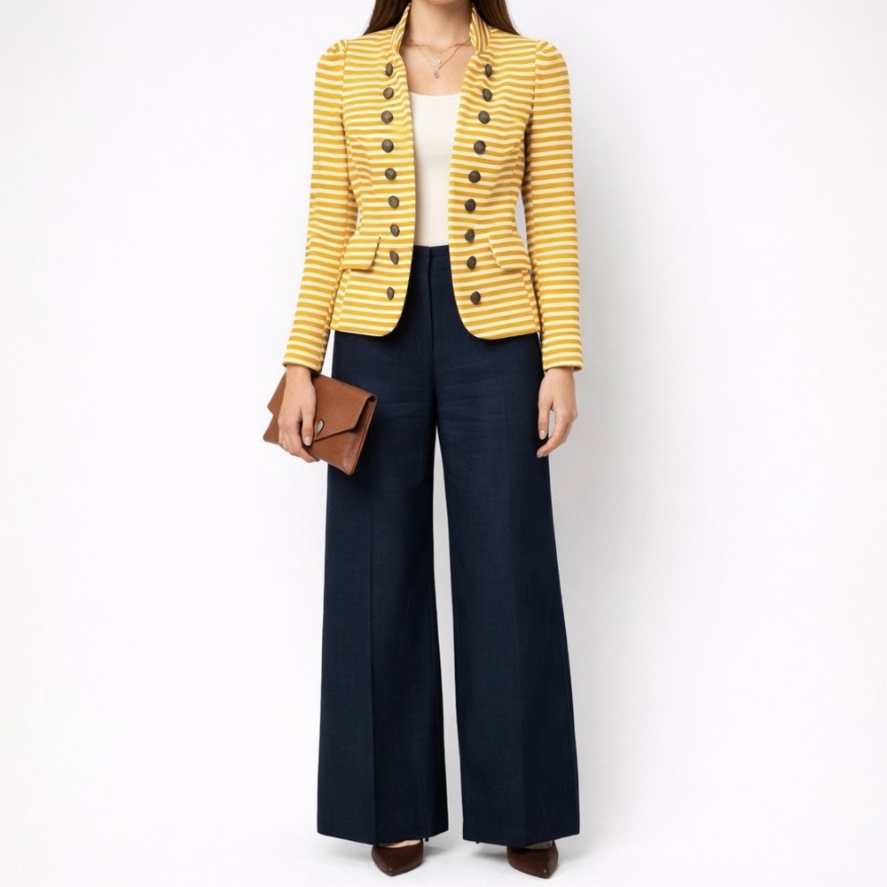 Ya Los Angeles Striped Military Jacket S Coastal Retro Stretch Knit Blazer